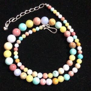 Jay King 18” Sterling Silver Blue, Green, Pink, Opal Bead Necklace